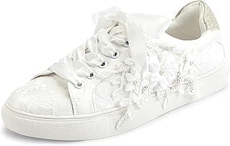 8837A Wedding Shoes Bridal Sneakers Flats Bride Tennis Shoes Flowers Lace Sneakers
