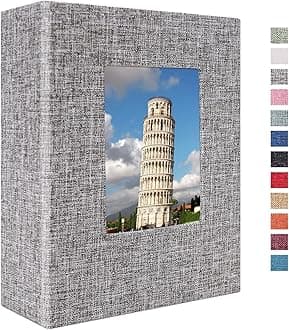 Vienrose Photo Album 4x6 100 Pages Photos Linen Cover Picture Book with Front Window for Baby Wedding Children