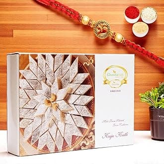 Ghasitaram Gifts Rakhi Gifts for Brother Pure Kaju Katlis Box 200 Gms With OM Rakhi