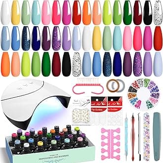42 PCS Gel Nail Polish Set with Lamp Starter Kit 24 Colours Bright Spring Summer Colours Gel Nail Kit White Pink Green Blue Purple Soak Off U V Polish with Manicure Tools Gifts for Women