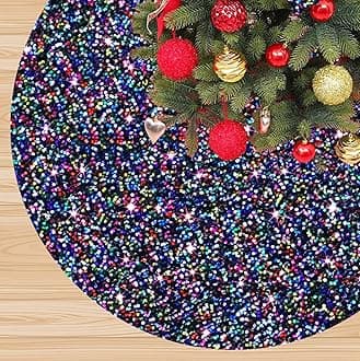 Rainbow Christmas Tree Skirt 60 Inches Sequin Tree Skirt for 8 FT Artificial Tree Decoration Iridescent Velvet Xmas Tree Skirt Colorful Glitter Tree Mat Sparkle Tree Skirts Christmas Ornament