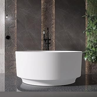 49'' Round Soaking Bathtub Resin Stone Freestanding Bathtub Soaking Deep Tub Solid Surface Bathtub with Overflow and Pop-up drain in White