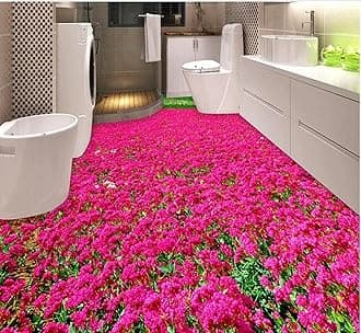 Wall Mural Wallpaper 47 x 32 inch (Width x Height) 3D PVC Flooring Custom Wallpaper Beautiful Flowers and The 3D Bathroom