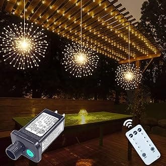 3 Pack 600 LED Plug-in Starburst Lights, Firework Light 8 Modes Dimmable Remote Control Waterproof Hanging Fairy Lights, Copper Wire Light for Patio Party Tent Halloween Christmas Decor (Warm White)