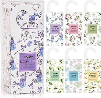 MYARO 12 Packs Large Sachets for Drawers and Closets, Large Hanging Sachet Bags Closet Air Fresheners Potpourri Bags Long-Lasting 6 Scents - Lavender, Rose, Jasmine, Ocean, Vanilla, Lily