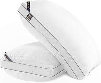 Luxury Comfy Hotel Collection Bed Pillows for Sleeping- Firm Queen Size Set of 2, Gusseted Cooling Side Mesh Design with Premium Down Alternative Filling for Back, Stomach or Side Sleepers