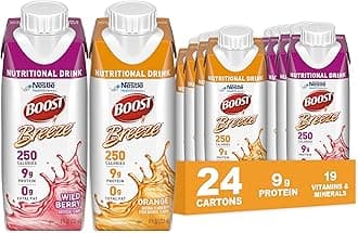 Boost Breeze Clear Nutritional Drink, 9g Protein, 250 Nutrient-Rich Calories, 2 Flavor Variety Case (Orange + Wildberry), 8 Fl Oz (Pack of 24)