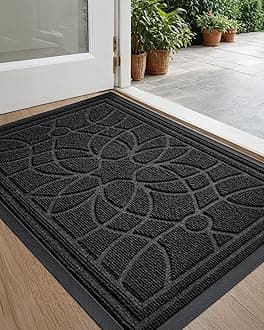 DEXI Front Door Mat, Welcome Mats Heavy Duty Durable Low Profile Outside Doormat for Entryway, Patio, Garage, High Traffic Areas, 45 x 75 cm, Black