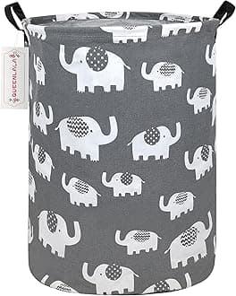 QUEENLALA Large Storage Basket,Laundry Hamper/Bathroom/Home Decor/Collapsible Round Storage Bin,Boys and Girls Hamper/Boxes/Clothing (Round-Elephant)