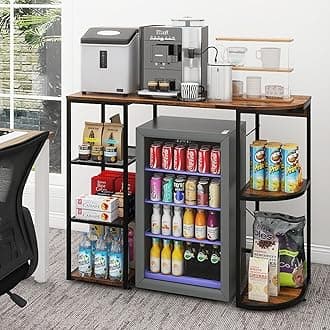 PUNCIA Mini Fridge Cabinet with Power Outlet – Coffee Bar Cabinet with Refrigerator Space and Storage Shelf Beverage Wine Cooler Stand Microwave Oven Rack for Dorm Apartment or Dorm Use