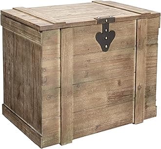 Household Essentials Antiqued Decorative Trunk, Large, Chinese Fir Panel and MDF, Smooth Backing and Metal Hinge Accent, Flat Top and Stay-Open Lid