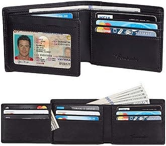 Travelambo Genuine Leather RFID Blocking Wallets Mens Wallet Bifold Left ID (Renapa Black)