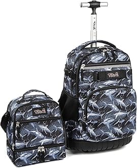 Tilami Rolling Backpack 22 inch with Lunch Bag Wheeled Laptop Backpack, Shark