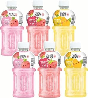 Mabu Coco Juice With 25% Nata De Coco | Refreshing Taste | Assorted Flavours: Lychee, Mango, Strawberry (From Grape Concentrate) | Pack of 6 (320ml Each)