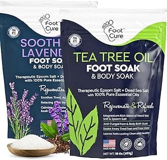 Tea Tree Oil & Soothing Lavender Foot Soak with Epsom Salt - Best Toenail Treatment & Softens Calluses - Soothes Sore & Tired Feet, Foot Odor Scent, Spa Pedicure - Made in USA - 16oz (Pack of 2)