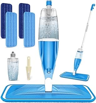 EXEGO Microfibre Spray Wet Mop with 4X Washable Microfiber Pads - Dust Dry Mop for Hard Floors, Wood, Tile, Vinyl, Laminate, Ceramic & Hardwood Floors - Blue