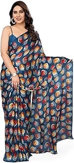 MIRCHI FASHION Women's Stylish Ethnic Chiffon Leheriya Printed Saree with Blouse Piece