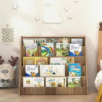 Costzon 5-Tier Kids Bookshelf, Wooden Children Bookcase, Toddler Book Rack, Magazine Storage & Display Shelf, Book Shelf for Kids Room, Living Room, Nursery, Classroom (Natural)