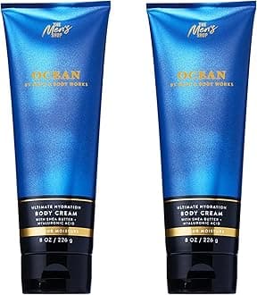 Bath & Body Works Men’s Body Cream, Ocean Scent, Ultimate Hydration Moisturizer with Shea Butter & Hyaluronic Acid for Dry Skin, Coastal Air & Cypress Scent, 8 oz - 2 Pack
