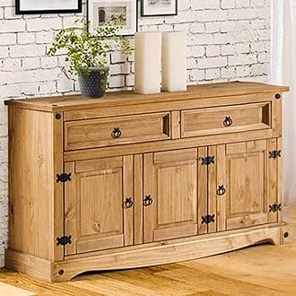 Furniture Dash Solid Wood Buffet Sideboard 51.9" W, 16.9" D, 31.7" H - 3 Doors & 2 Drawers - Farmhouse Furniture - Cupboard Console Table, Ideal for Living Room