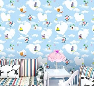 Oren Empower Self-Adhesive Cartoon Characters Beach Theme Doraemon Wallpaper | Waterproof PVC Vinyl Peel & Stick Wall Covering for Kids Room, Bedroom, Master Room | Fun Easy DIY Removable | 45x330 cm