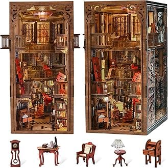 MiniCity Book Nook Kit, DIY Dollhouse Booknook, Book Nook Miniature Kit for Bookshelf Insert Decor Crafts for Adults Teen Halloween (Abbey Library)