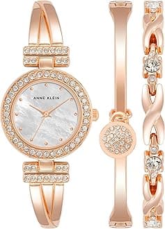 Anne Klein Women's Premium Crystal Accented Bangle Watch and Bracelet Set