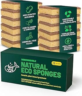 bioGo 12 Pack Natural Biodegradable Kitchen Sponges - Eco-Friendly, Compostable, Cellulose Dish - Compostable - Biodegradable - Cellulose Sponge