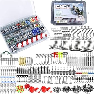 TOPFORT 187/230pcs Fishing Accessories Kit, Including Jig Hooks, Bullet Bass Casting Sinker Weights, Fishing Swivels Snaps, Sinker Slides, Fishing Set with Tackle Box