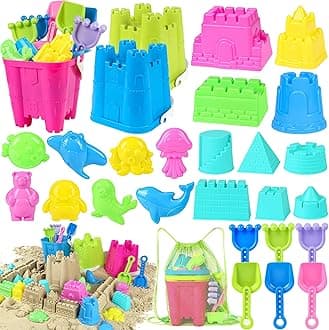 Beach Toys for Toddlers, Sand Castle Toys with 3 Bucket, 6 Shovels, Mesh Bag & Sandbox Molds Travel Sand Toys for Beach Sandbox Toys for Toddlers Kids Baby Boys Girls Age 3-10