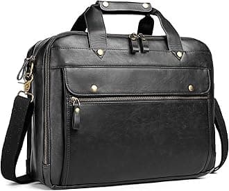 Leather Briefcases for Men 15.6 Inch Laptop Messenger Bag with Triple Compartments Water-Resistant Computer Shoulder Bag for Business, Travel, Work, Office, Black