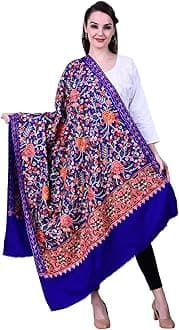 SWI WITH LABELSWI WITH LABEL Women's Kashmiri Wool Blended Shawl Embroidered by Kashmiri Artisans, (Large Size - 40 x 80 Inches)