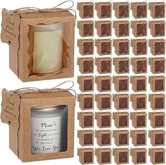 ReliThick 100 Set Candles Gift Boxes Include 100 Pcs Transparent Candles Packaging Box 3.35x3.35x3.94 in for 10oz Candle Jar 100 Thank You Tags a Roll Rope for Birthday Baby Shower Wedding