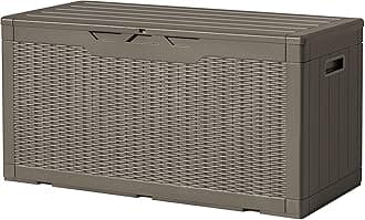 Devoko 97 Gallon Deck Box, Waterproof Resin Outdoor Storage Box for Outside and Patio, Large Outdoor Storage Bench Cabinet Lockable for Patio Furniture, Garden Tools and Pool Supplies (Brown)