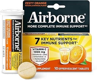 Airborne Zesty Orange Effervescent Tablets, 10 count - 1000mg of Vitamin C - Immune Support Supplement