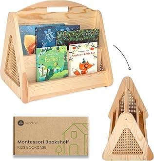 Double-Sided Montessori Bookshelf for Kids, Rattan Book Shelf for Playrooms, Nursery Book Shelves, Boho Bookcase