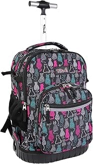 Rolling Backpack, 18 inch Shoulder Drop, Concealed Pockets and Wheel Cover, Laptop Backpack for Boys and Girls, Cat Black