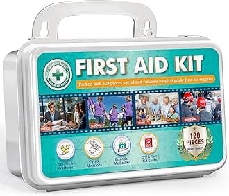 General Medi 120 Pieces Hardcase First Aid Kit - First Aid Box Includes Instant Cold Pack, Emergency Blanket for Travel, Home, Office, Vehicle, Camping, Workplace & Outdoor