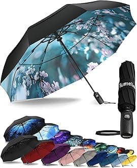 Strongest Windproof Travel Umbrella (Compact, Superior & Beautiful), Small Strong but Light Portable and Automatic Folding Rain Umbrella, Durable Premium Grip, Fits Car & Backpack