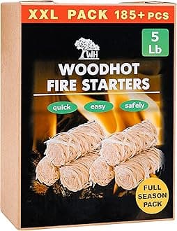 185 pcs Natural Fire Starters for Campfires & Grill - 5lb Large Box - Long-Burning Charcoal Starters - Odorless Firestarters for Outdoor Fire Pit, Fireplace - Quick Ignite