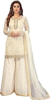 TRENDMALLSWomen's Cotton Embroidery Salwar Suit Set Kurta Sharara with Dupatta Kurta Palazzo Set Stitched Ready To Wear