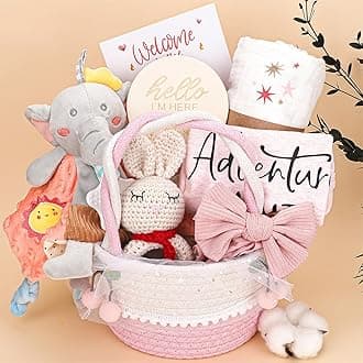 Baby Girl Gifts Basket,Baby Shower Gifts for Girls,New Born Baby Girls Gift,Baby Girl Gift Basket,Gender Reveal Gifts,Unique Baby Gift Essential Stuff,Rattle Swaddle Blanket Baby Girl Gifts