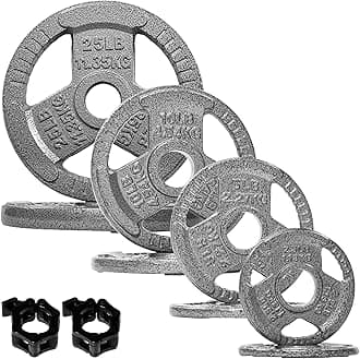 Fitvids 2-Inch Olympic Cast Iron Plate Weight Plate Set with Clamps for Strength Training and Weightlifting