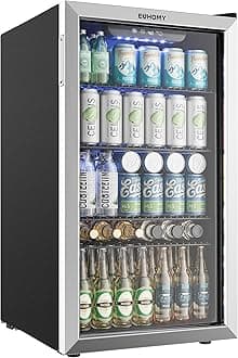 Beverage Refrigerator and Cooler, 128 Can Mini fridge with Glass Door, Small Refrigerator with Adjustable Shelves for Soda Beer or Wine, Perfect for Home/Bar/Office, Silver