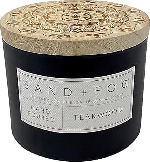 Sand + Fog Scented Candle - Teakwood – Additional Scents and Sizes – 100% Cotton Lead-Free Wick - Luxury Air Freshening Jar Candles - Perfect Home Decor – 12oz