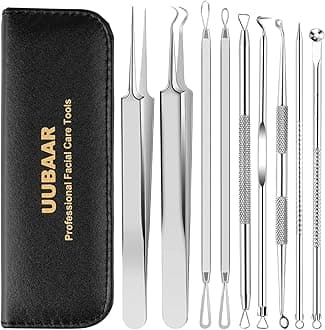 9PCS Professional Blackhead Remover Pimple Popper Tool Kit，Stainless Steel Comedone Extractor Blackhead Tweezer，Acne Needle Tools，for Whiteheads，Zit Removing，Facial and Nose