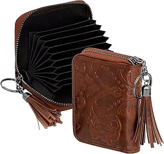 9 Slot Credit Debit Card Holder Money Wallet Zipper Coin Purse for Men Women (Brown, 10.5 X 8 X 2.5 cm)