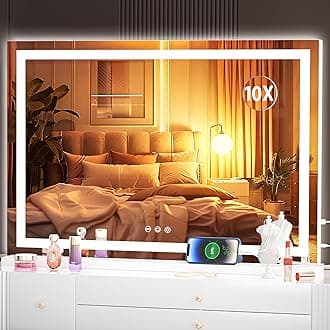 Hasipu Vanity Mirror with Lights, 32" x 20" LED Makeup Mirror, Lighted Makeup Mirror with Dimmable 3 Modes, Touch Screen Control Vanity Mirror Square White
