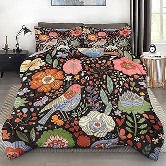 Comforter Set King Size, Retro Floral Bird Soft 3 Pcs Bedding for Kids and Adults, Vintage Chinese Flower Comforter Set with 2 Pillowcases, for Bedroom Bed Decor