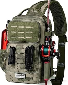 GhosthornFishing Backpack Tackle Sling Bag -Lightweight Sling Tackle Storage Bag- Fishing Backpack with Rod Holder